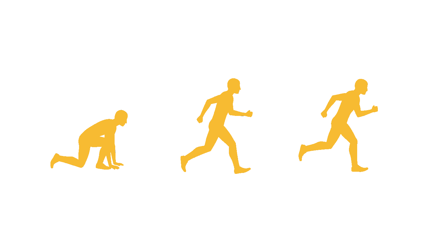 image of a man crawling, then walking, then running